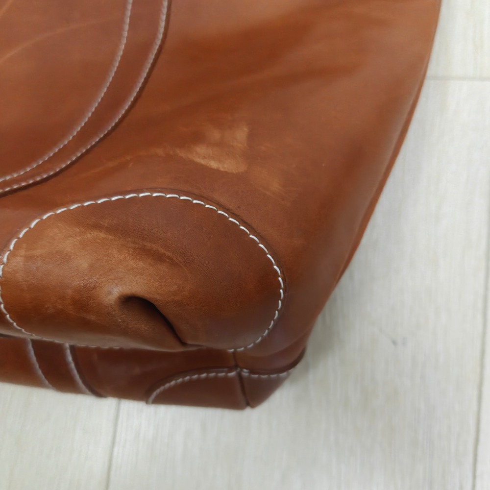 Mulholland Tote Bag OS Brown Leather Contrast Stitching Large Shoulder Bag - Picture 5 of 11